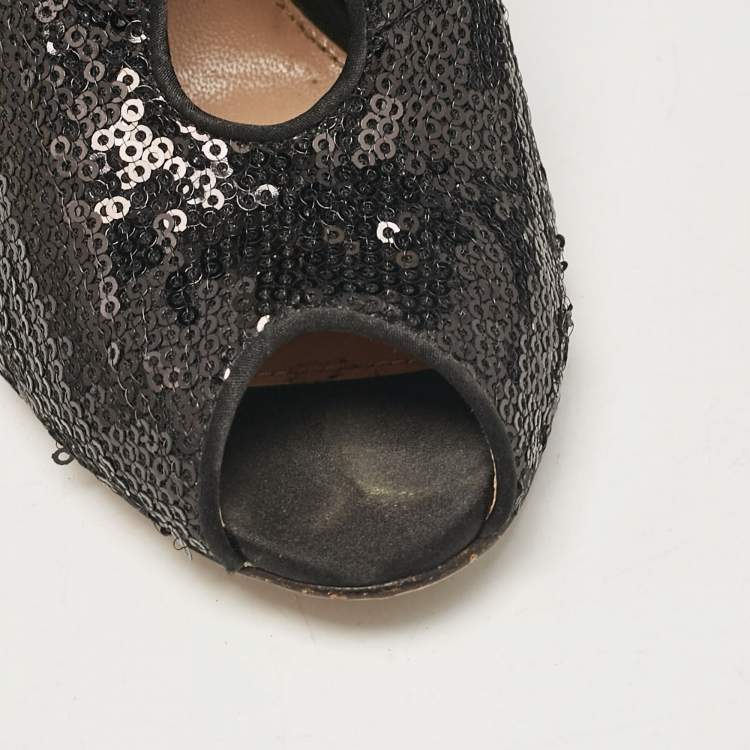Pre Owned Gianvito Rossi Black Sequins Vamp Booties Size 37