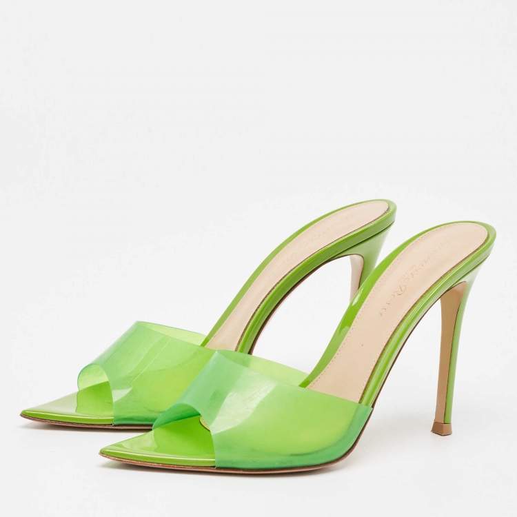 Pre Owned Gianvito Rossi Green PVC Elle Slide Sandals Size 37