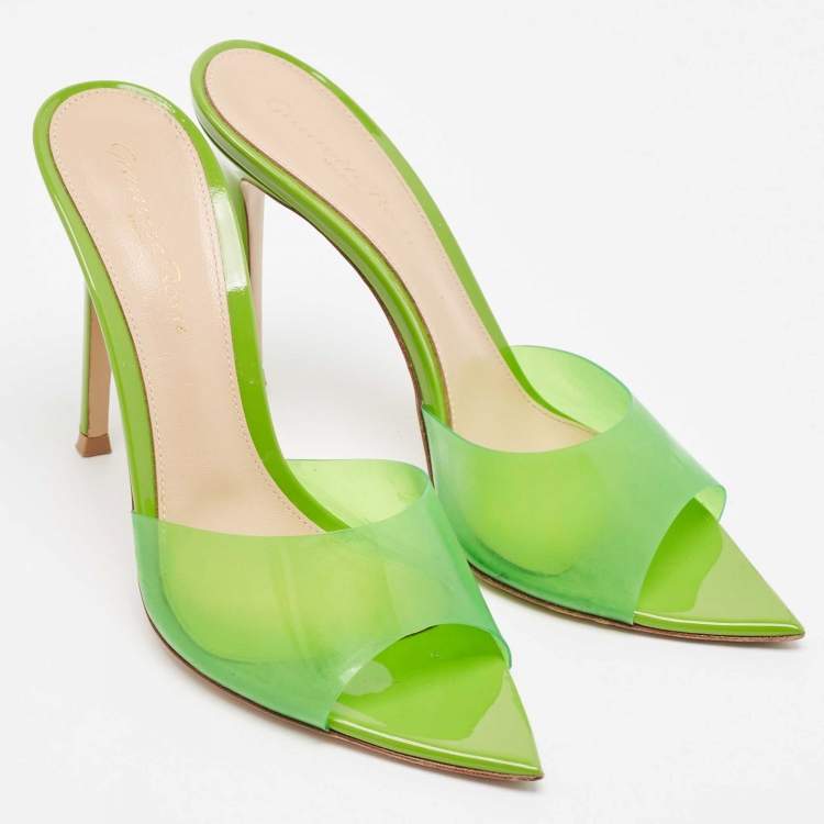 Pre Owned Gianvito Rossi Green PVC Elle Slide Sandals Size 37