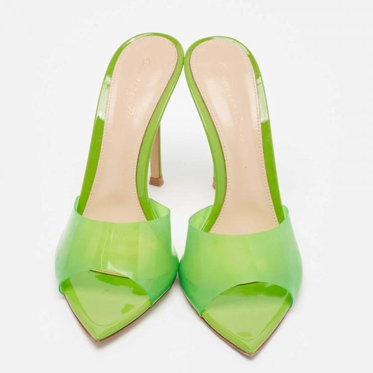 Pre Owned Gianvito Rossi Green PVC Elle Slide Sandals Size 37