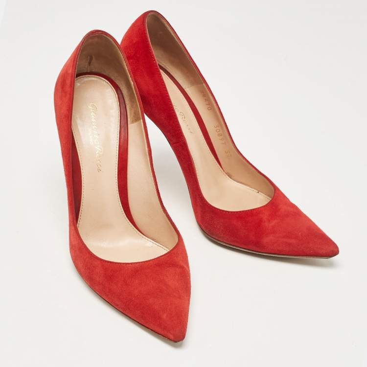 Pre Owned Gianvito Rossi Red Suede Pointed Toe Pumps Size 37