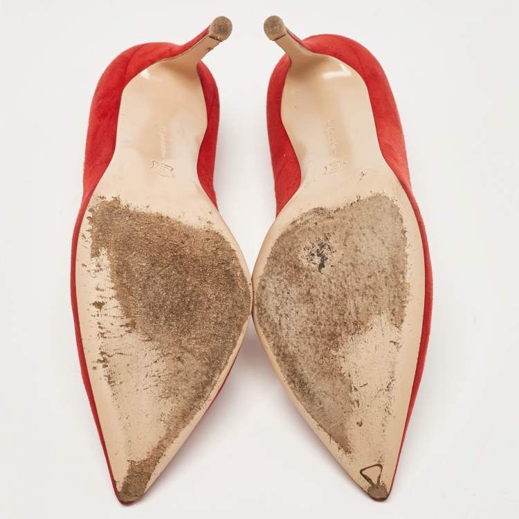 Pre Owned Gianvito Rossi Red Suede Pointed Toe Pumps Size 37