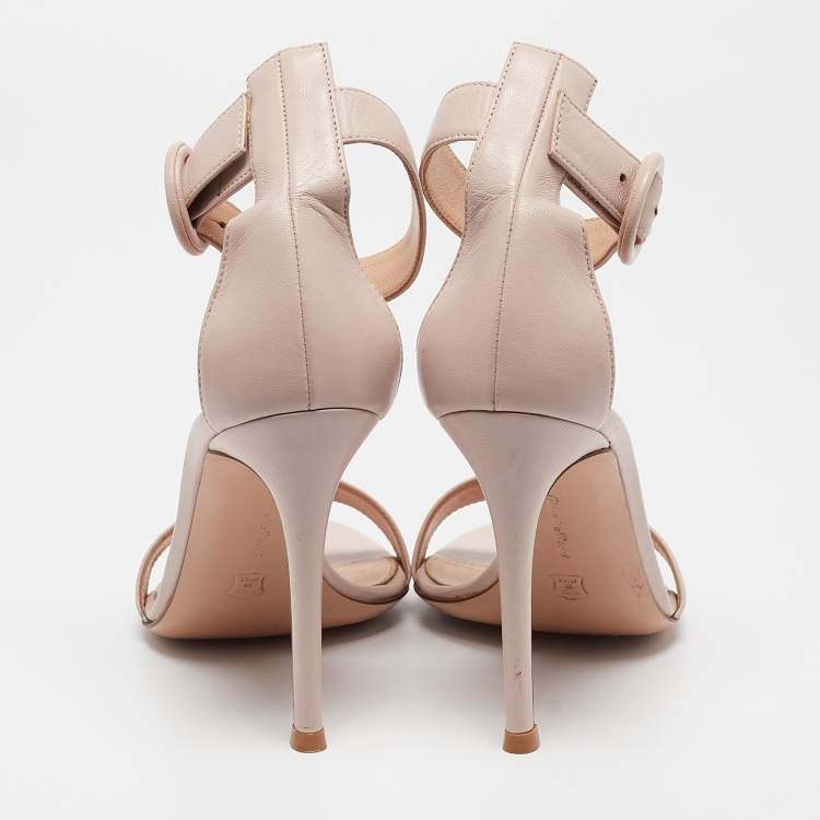 Pre Owned Gianvito Rossi Beige Leather Portofino Ankle Strap Sandals Size 35