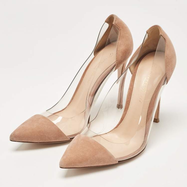 Pre Owned Gianvito Rossi Beige PVC and Suede Plexi Pumps Size 35.5