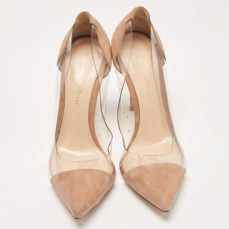 Pre Owned Gianvito Rossi Beige PVC and Suede Plexi Pumps Size 35.5