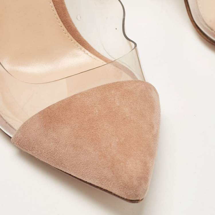 Pre Owned Gianvito Rossi Beige PVC and Suede Plexi Pumps Size 35.5