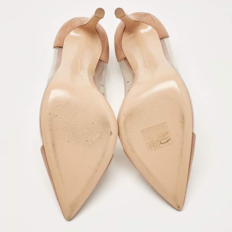 Pre Owned Gianvito Rossi Beige PVC and Suede Plexi Pumps Size 35.5