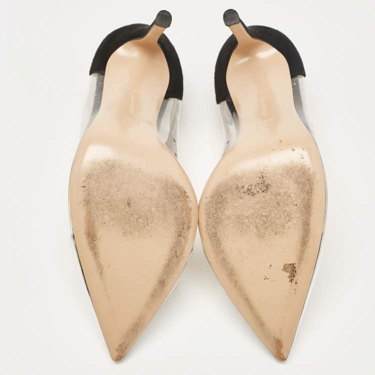 Pre Owned Gianvito Rossi Silver/Black Leather, Suede and PVC Plexi Pumps Size 36.5