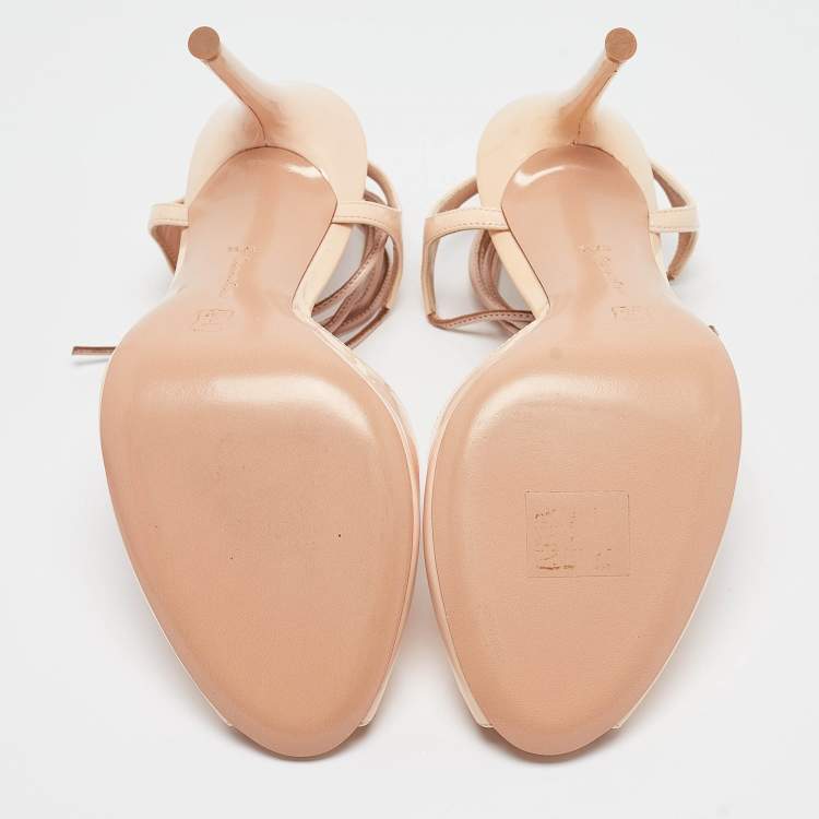 Pre Owned Gianvito Rossi Beige Patent Leather Ankle Strap Sandals Size 37.5