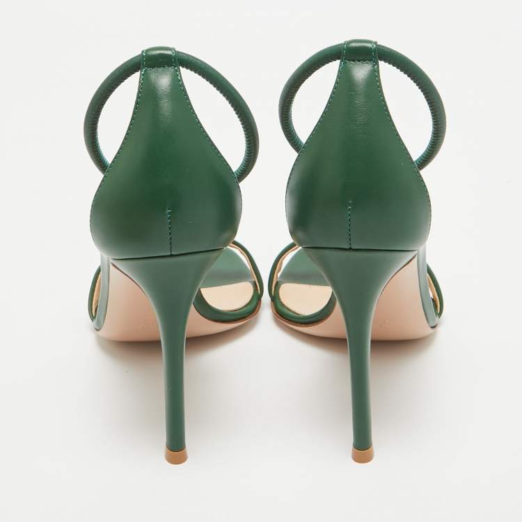 Pre Owned Gianvito Rossi Green Leather Ankle Cuff Sandals Size 36.5