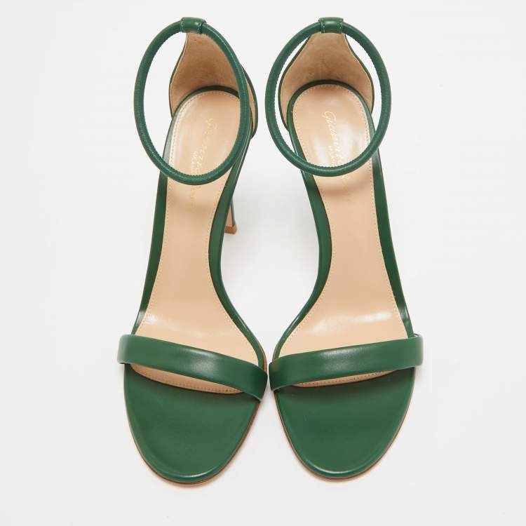 Pre Owned Gianvito Rossi Green Leather Ankle Cuff Sandals Size 36.5