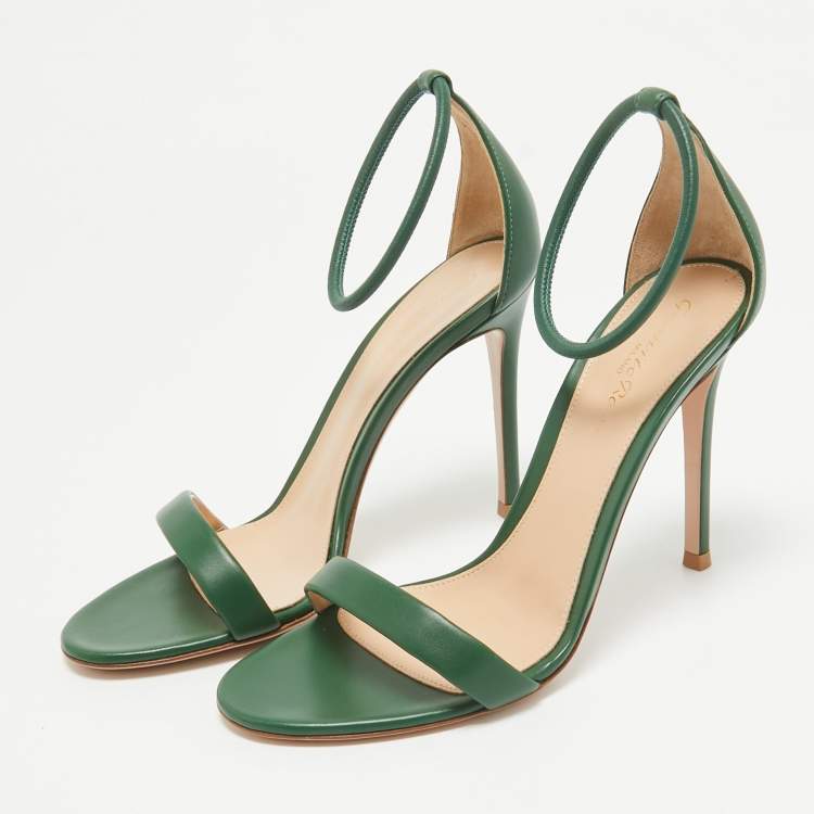 Pre Owned Gianvito Rossi Green Leather Ankle Cuff Sandals Size 36.5