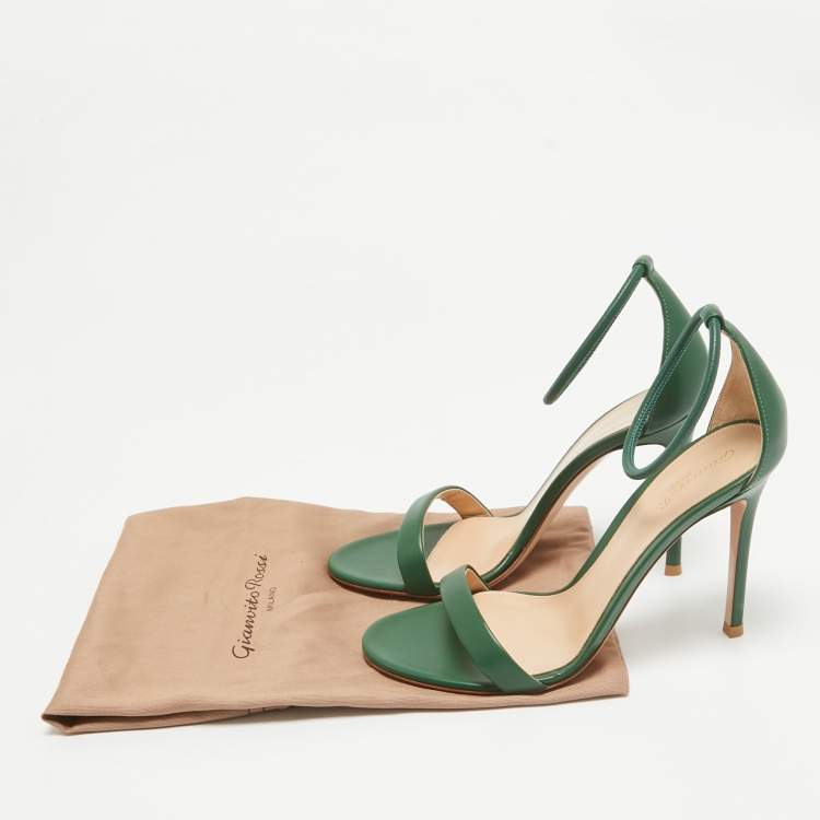 Pre Owned Gianvito Rossi Green Leather Ankle Cuff Sandals Size 36.5