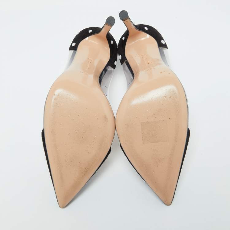 Pre Owned Gianvito Rossi Black Studded Suede and PVC Plexi Pumps Size 36