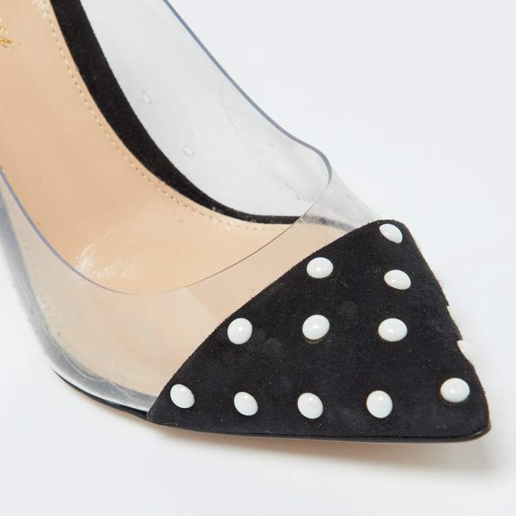 Pre Owned Gianvito Rossi Black Studded Suede and PVC Plexi Pumps Size 36