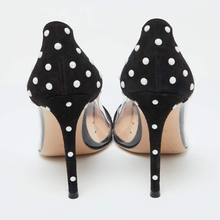 Pre Owned Gianvito Rossi Black Studded Suede and PVC Plexi Pumps Size 36