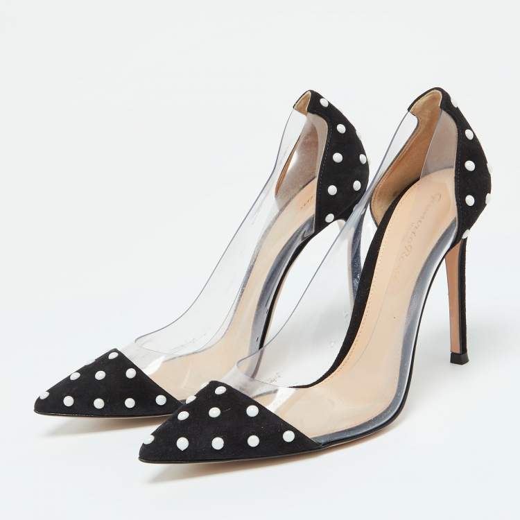 Pre Owned Gianvito Rossi Black Studded Suede and PVC Plexi Pumps Size 36