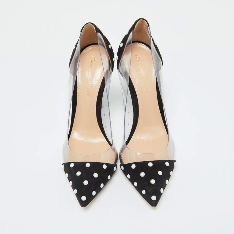 Pre Owned Gianvito Rossi Black Studded Suede and PVC Plexi Pumps Size 36