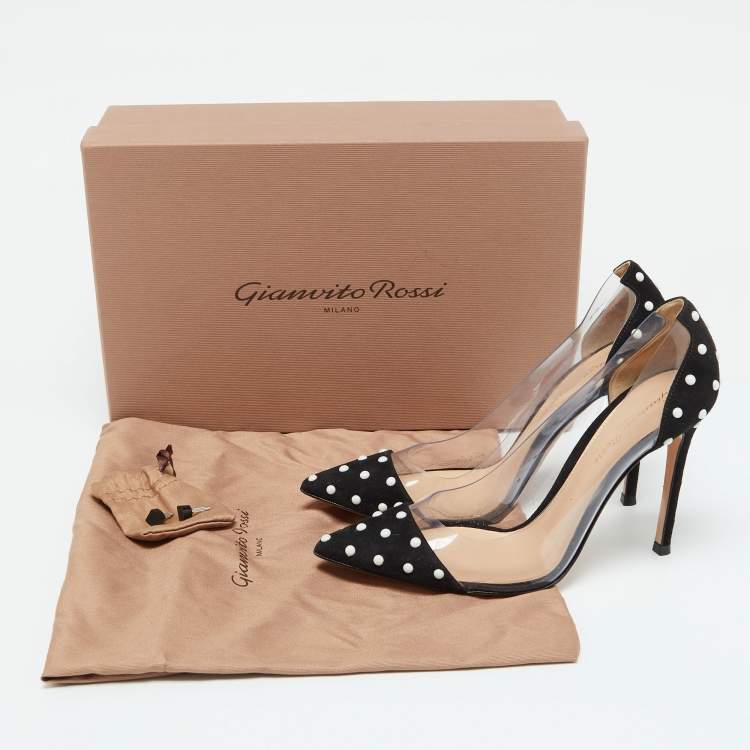 Pre Owned Gianvito Rossi Black Studded Suede and PVC Plexi Pumps Size 36