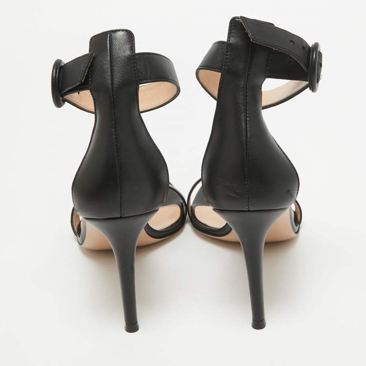 Pre Owned Gianvito Rossi Black Leather Portofino Ankle Strap Sandals Size 40