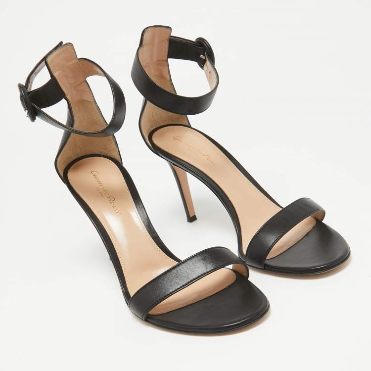 Pre Owned Gianvito Rossi Black Leather Portofino Ankle Strap Sandals Size 40