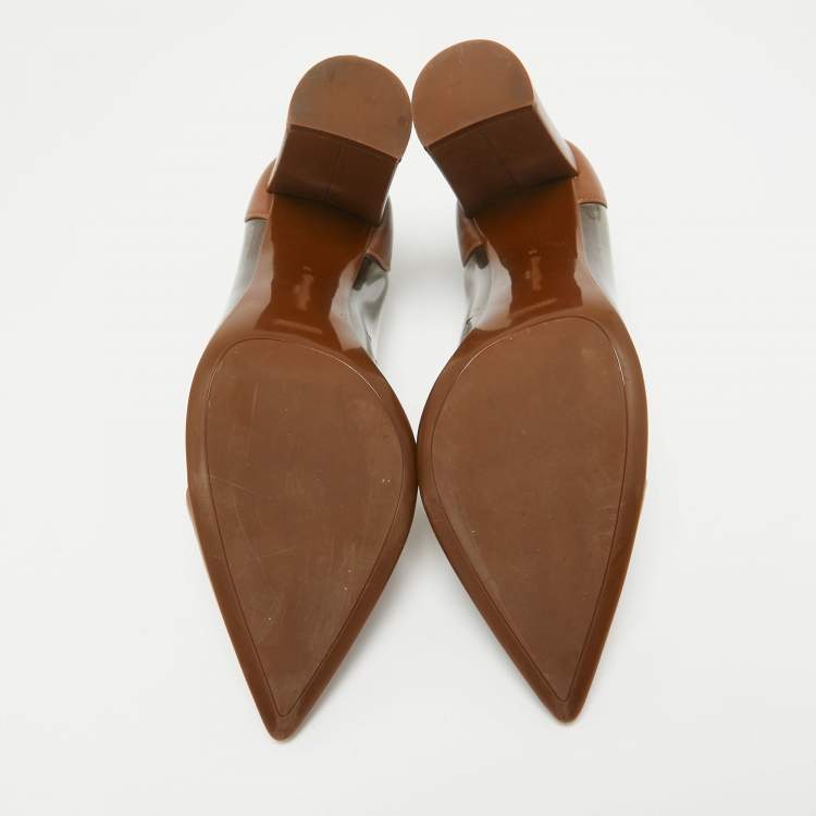 Pre Owned Gianvito Rossi Brown Leather and PVC Block Heel Pumps Size 38