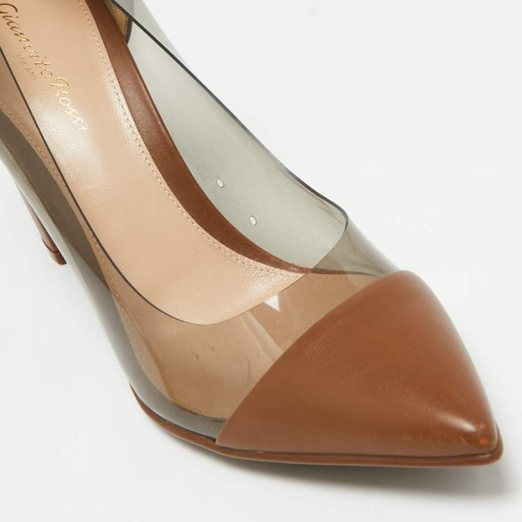 Pre Owned Gianvito Rossi Brown Leather and PVC Block Heel Pumps Size 38