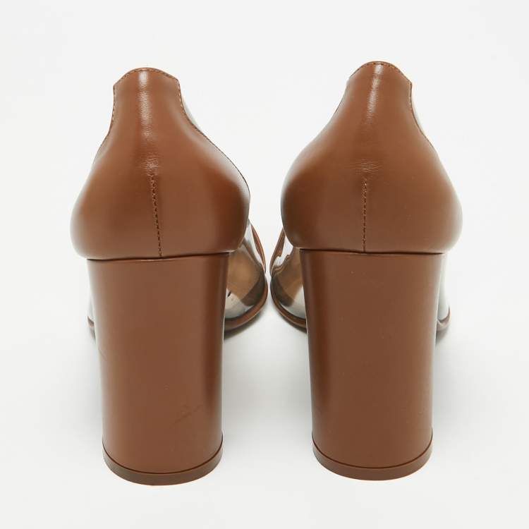 Pre Owned Gianvito Rossi Brown Leather and PVC Block Heel Pumps Size 38