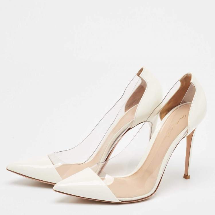 Pre Owned Gianvito Rossi Off White Patent Leather and PVC Plexi Pumps Size 40