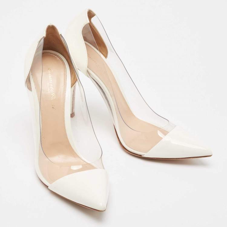 Pre Owned Gianvito Rossi Off White Patent Leather and PVC Plexi Pumps Size 40