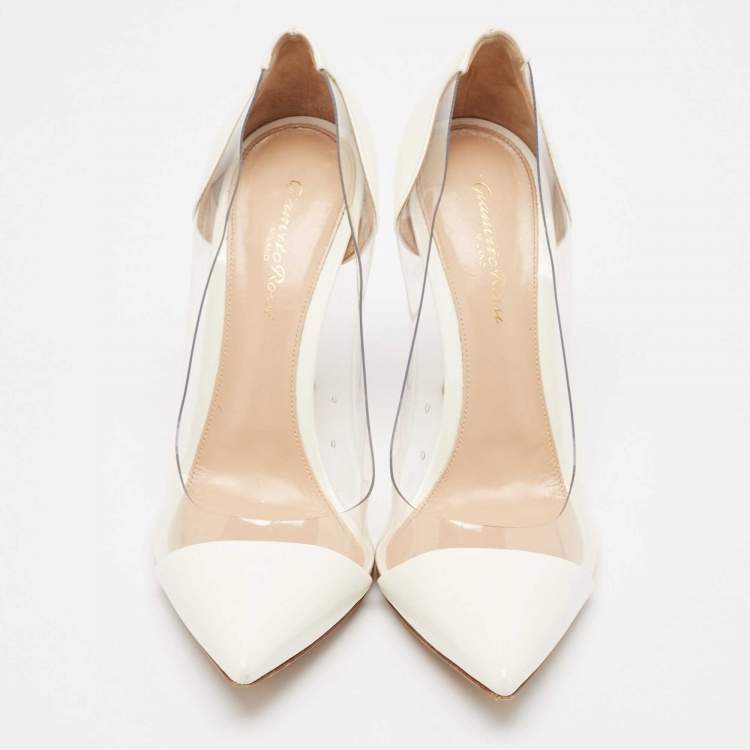 Pre Owned Gianvito Rossi Off White Patent Leather and PVC Plexi Pumps Size 40