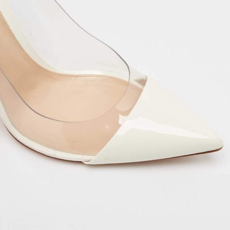 Pre Owned Gianvito Rossi Off White Patent Leather and PVC Plexi Pumps Size 40