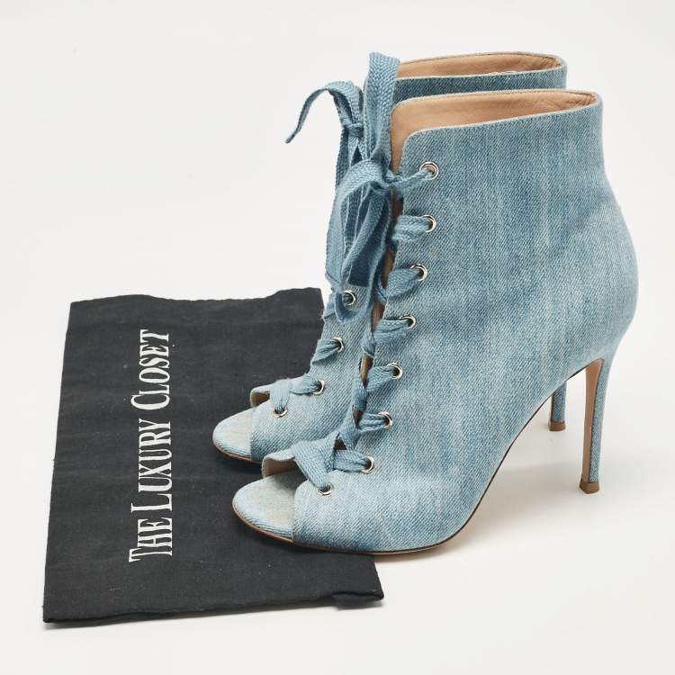 Pre Owned Gianvito Rossi Blue Denim Marie Ankle Boots Size 38