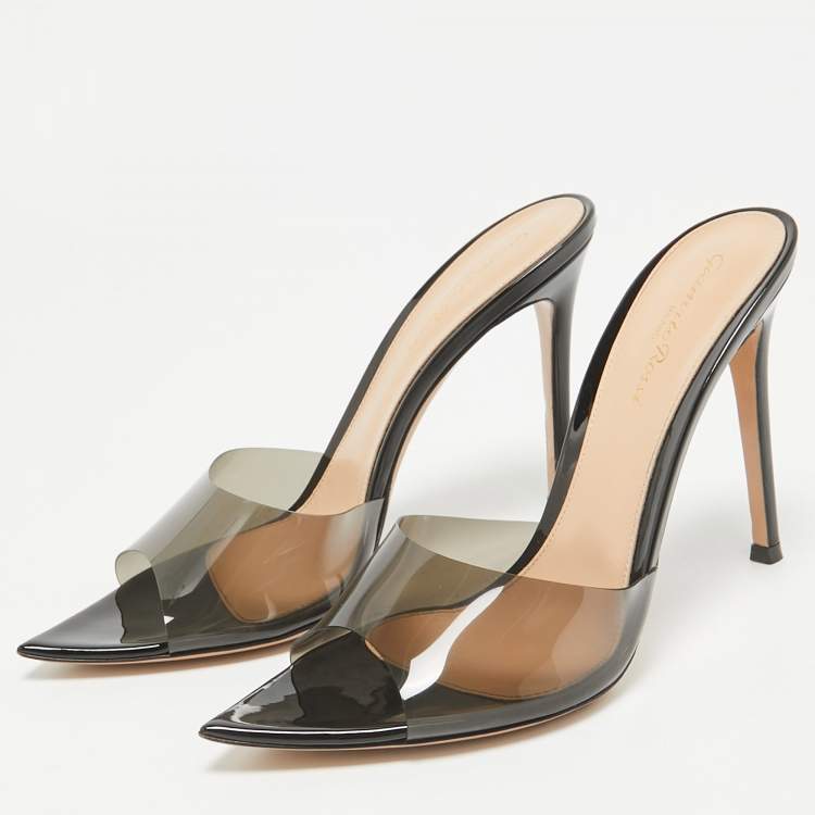 مملوكة مسبقًا Gianvito Rossi Black PVC Elle Slide Sandals Size 38.5