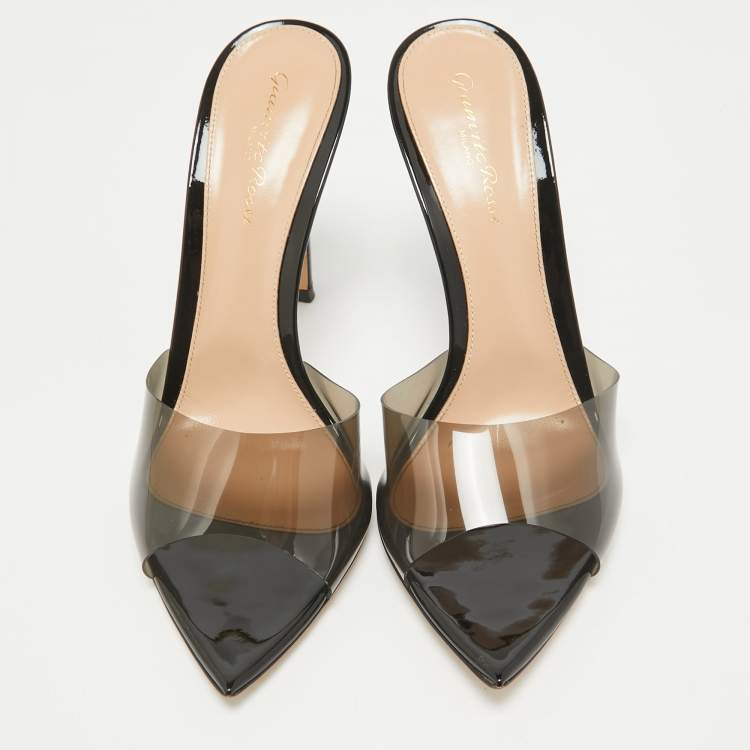 مملوكة مسبقًا Gianvito Rossi Black PVC Elle Slide Sandals Size 38.5