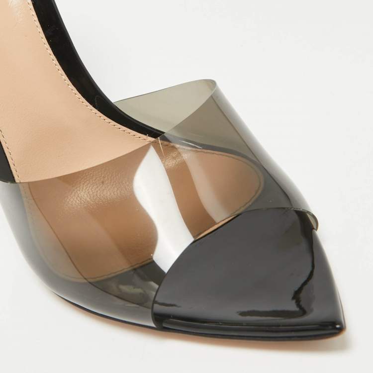 مملوكة مسبقًا Gianvito Rossi Black PVC Elle Slide Sandals Size 38.5