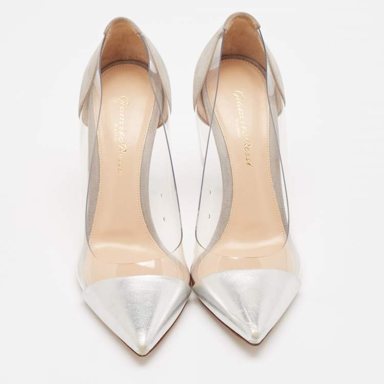 Pre Owned Gianvito Rossi Silver/Grey Leather and PVC Plexi Pumps Size 37