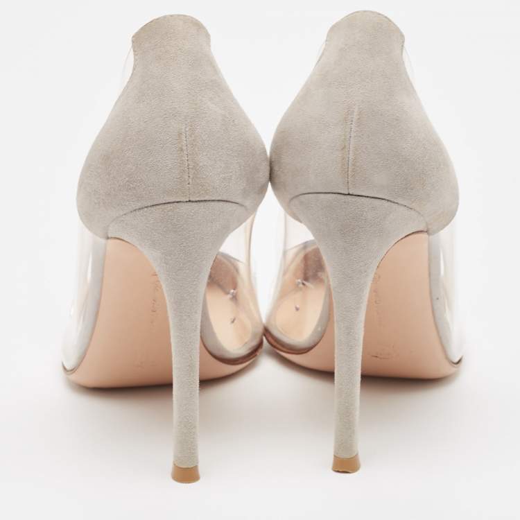 Pre Owned Gianvito Rossi Silver/Grey Leather and PVC Plexi Pumps Size 37