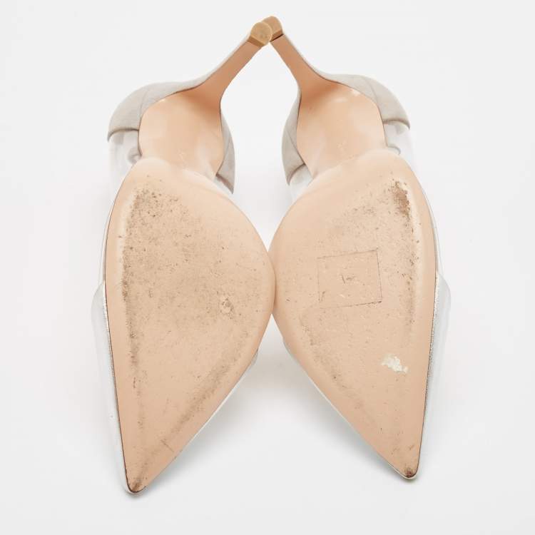 Pre Owned Gianvito Rossi Silver/Grey Leather and PVC Plexi Pumps Size 37