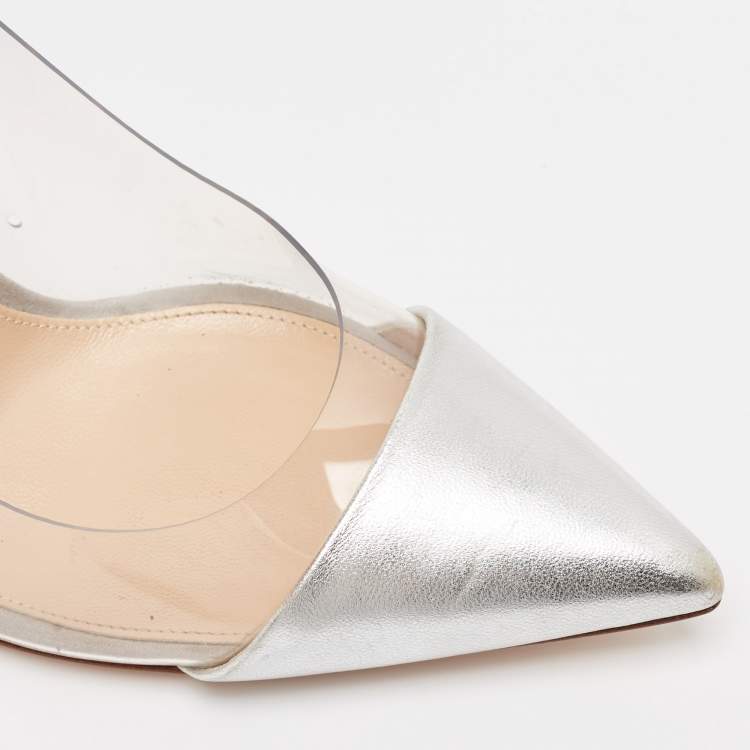 Pre Owned Gianvito Rossi Silver/Grey Leather and PVC Plexi Pumps Size 37