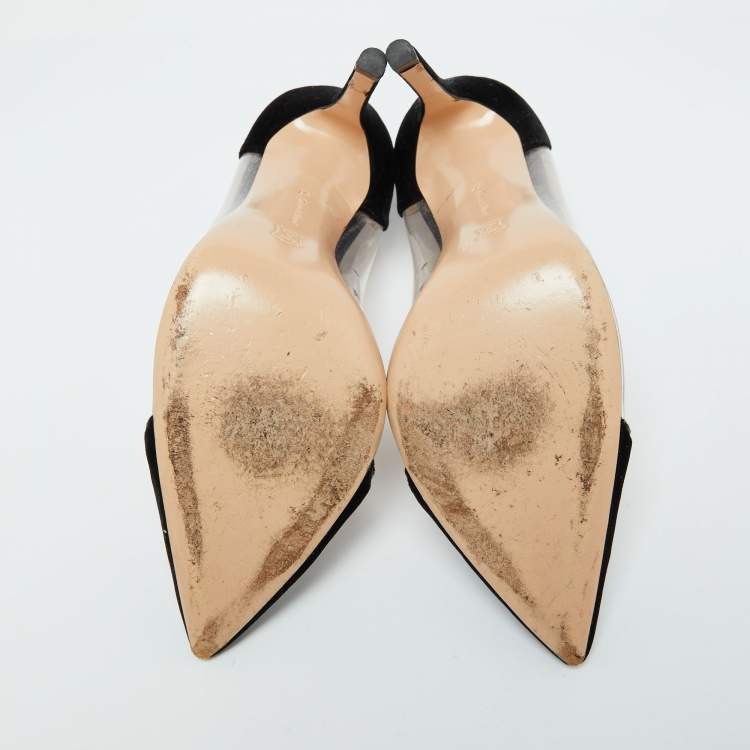 Pre Owned Gianvito Rossi Black Velvet and PVC Plexi Pointed Toe Pumps Size 37