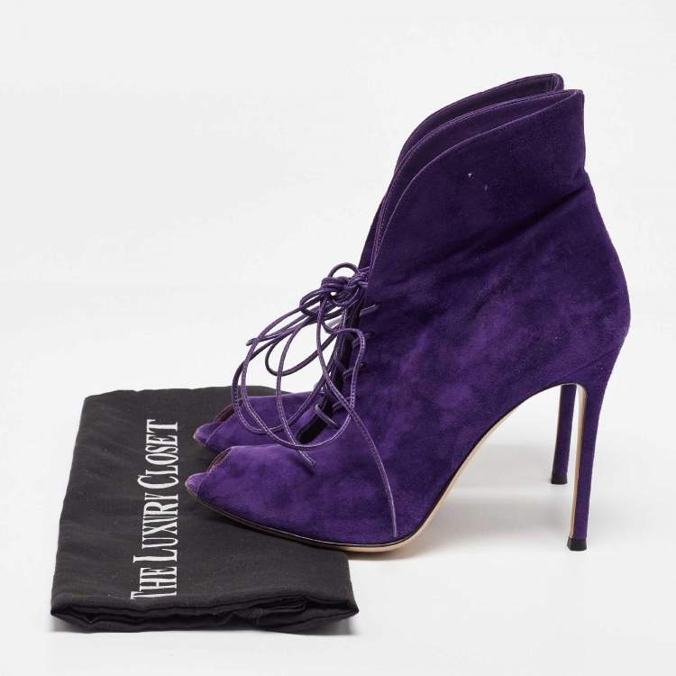 Pre Owned Gianvito Rossi Purple Suede Jane Ankle Booties Size 40