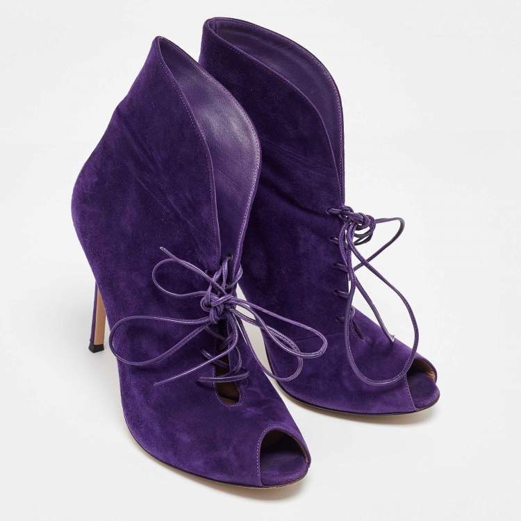 Pre Owned Gianvito Rossi Purple Suede Jane Ankle Booties Size 40