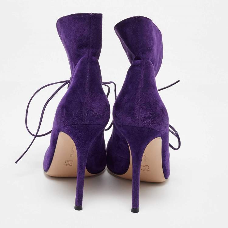Pre Owned Gianvito Rossi Purple Suede Jane Ankle Booties Size 40