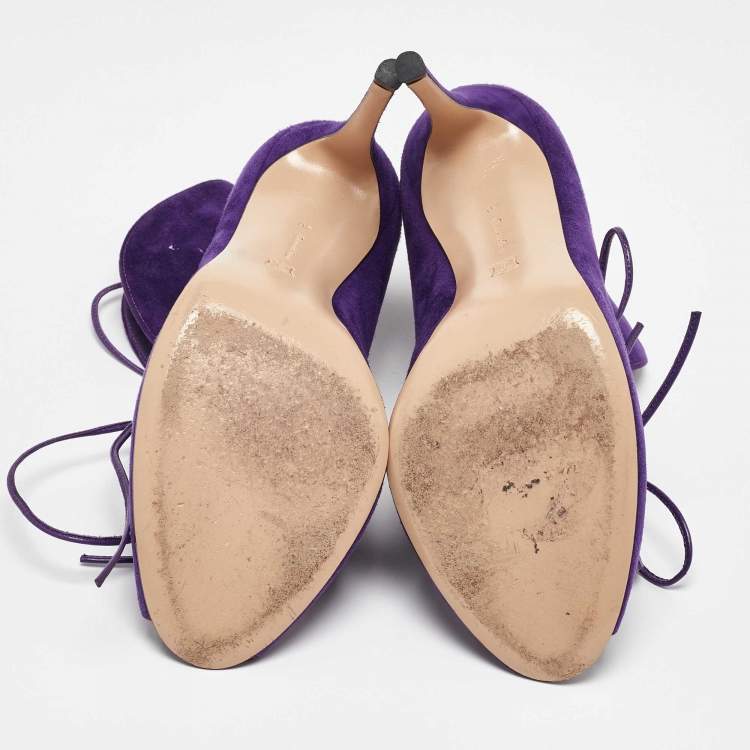 Pre Owned Gianvito Rossi Purple Suede Jane Ankle Booties Size 40