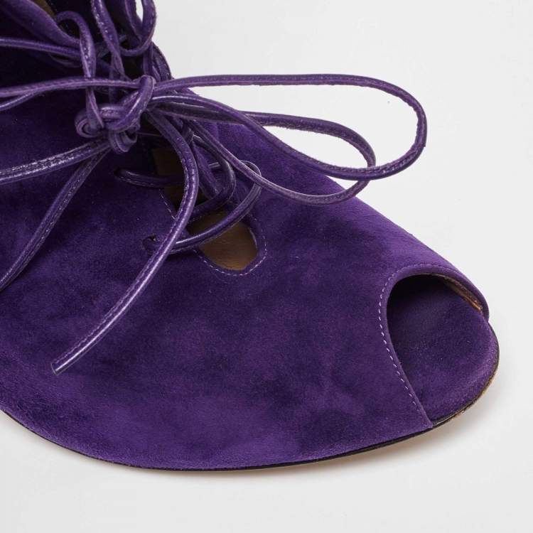 Pre Owned Gianvito Rossi Purple Suede Jane Ankle Booties Size 40