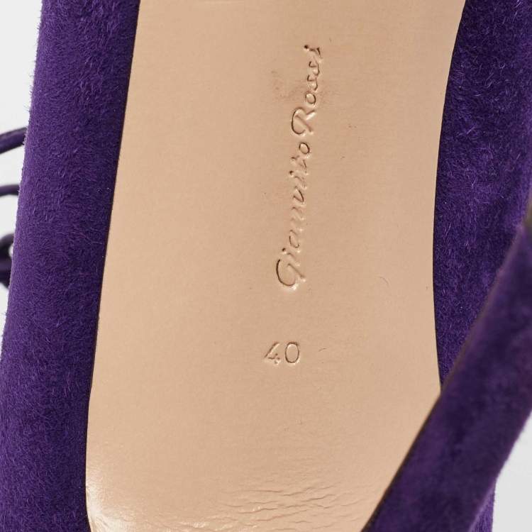 Pre Owned Gianvito Rossi Purple Suede Jane Ankle Booties Size 40