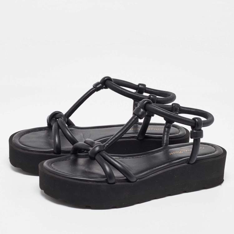 Pre Owned Gianvito Rossi Black Leather Marine Platform Sandals Size 38