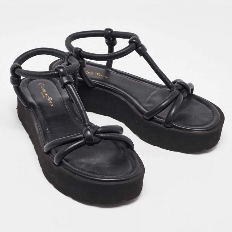 Pre Owned Gianvito Rossi Black Leather Marine Platform Sandals Size 38