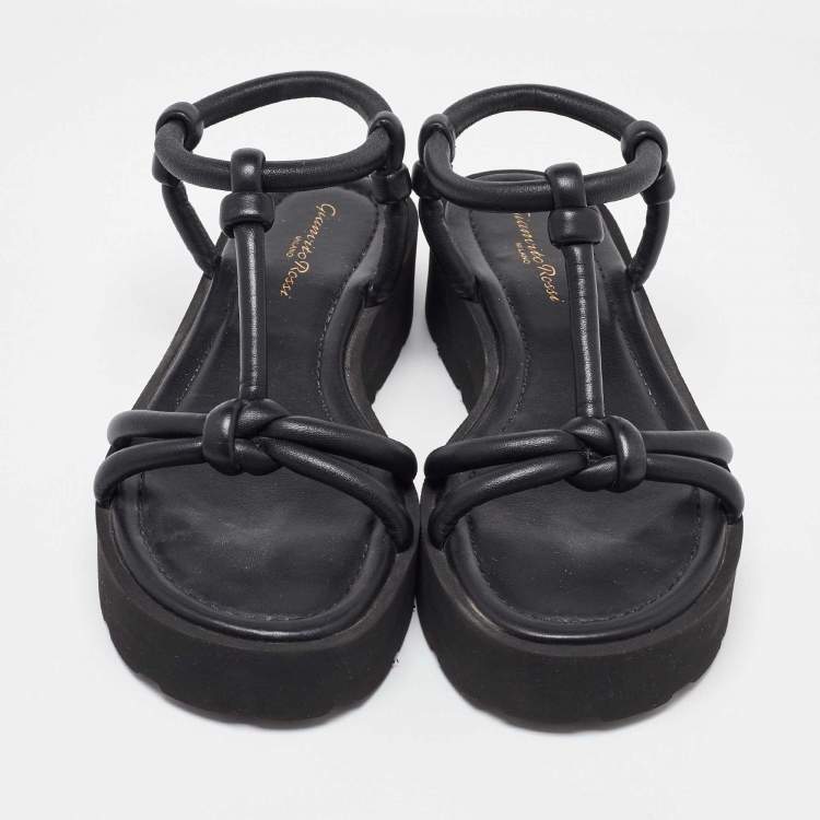Pre Owned Gianvito Rossi Black Leather Marine Platform Sandals Size 38